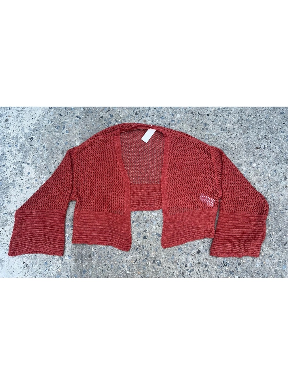 Anthropologie Open Mesh Shrug Sweater Rust Red Crochet 70s One Size NWT